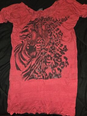 Girls' Red Short Sleeve Tee with Black Animal Graphic